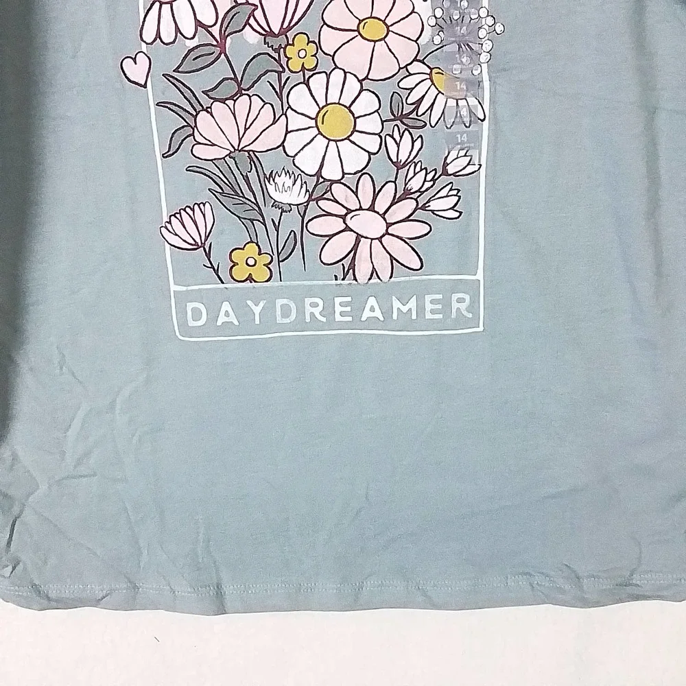 Oshkosh Long Sleeve Cotton T-Shirt Girl's Size 14‎ Green w/ Garden Theme
